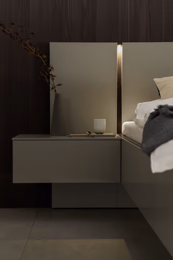 Bettanlage Matera - Liegefläche ca. 180x200 cm, Lack, Muschelgrau, Wildeiche, Coffee