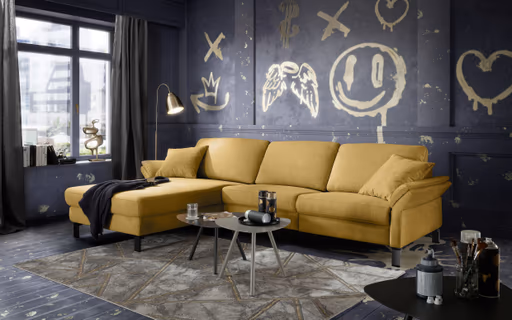 Ecksofa CALM PREMIUM 2.0 - Longchair links mit 3-Sitzer, Rückenlehne verstellbar, Stoff, Kurkuma