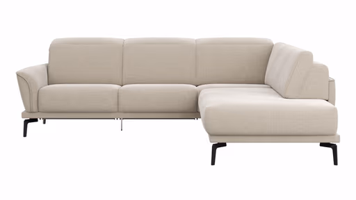 Ecksofa Amadena - 2-Sitzer mit Ecke rechts inkl. Relaxfunktion motorisch, Sitzvorzug und Kopfteilverstellung, Stoff, Creme