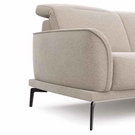 Ecksofa Amadena - 2-Sitzer mit Ecke rechts inkl. Kopfteilverstellung und Sitzvorzug, Stoff, Creme