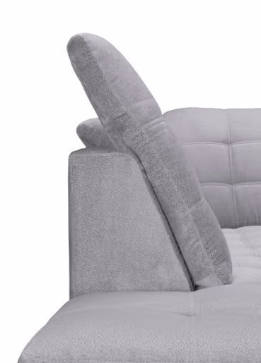 Wohnlandschaft - Longchair links, 1,5-Sitzer, Ecke rechts inkl. Schlaffunktion und Bettkasten, verstellbare Kopfstützen, Stoff, Grau