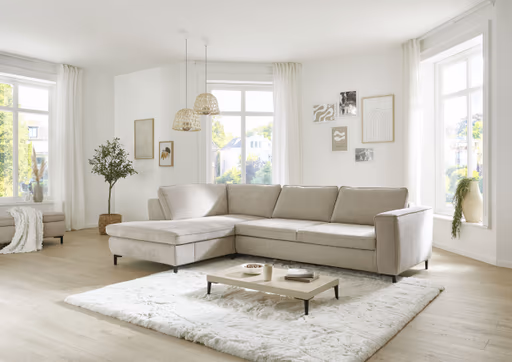 Ecksofa - Ecke links mit 3-Sitzer, Stoff, Sand