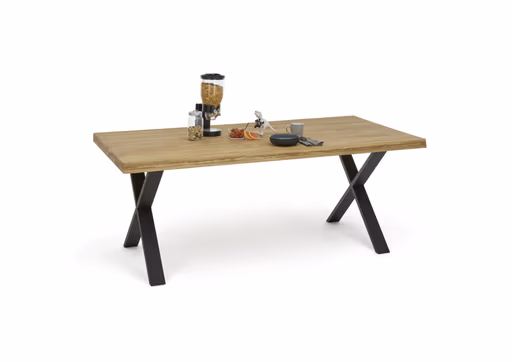 Esstisch - LB ca. 200x100 cm, Eiche; Massiv, Geölt, Baumkante, Metall, Schwarz