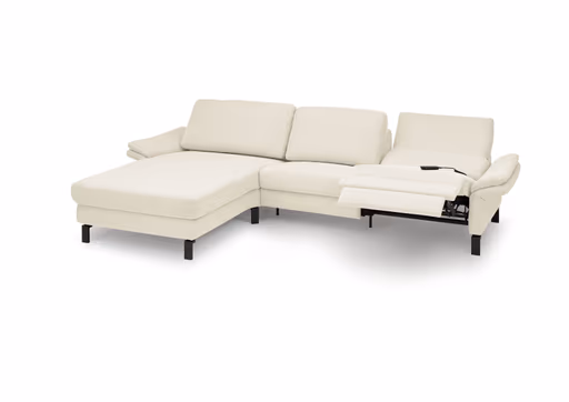 Ecksofa CALM PREMIUM 2.0 - Longchair links mit 3-Sitzer, Relaxfunktion motorisch, Armlehne verstellbar, Stoff, Natur