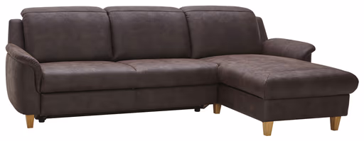 Ecksofa Cornella Classic - 2-Sitzer mit Longchair rechts inkl. Kopfteil verstellbar, Stoff, Braun