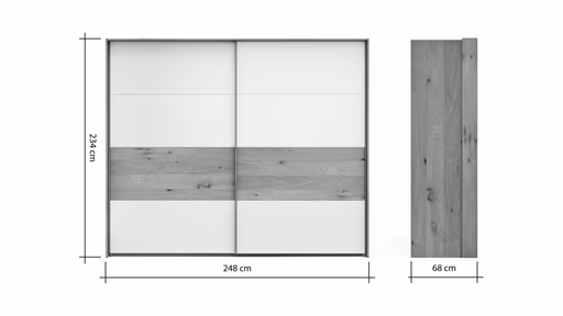 Schwebetürenschrank Viana - B ca. 248 cm, Furnier, Balkeneiche, Hellgrau
