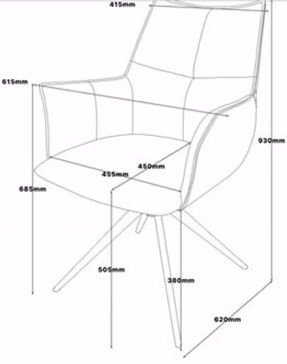 Armlehnstuhl MELE - drehbar, Leder, Schwarz