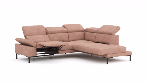 Ecksofa Hudson - 2,5-Sitzer mit Ecke rechts, inkl. Kopfteil/Armlehne verstellbar und Sitzvorzug/Relaxfunktion (motorisch), Stoff, Kupfer