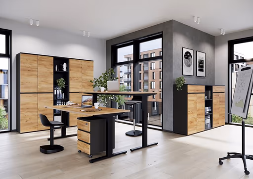 Aktenschrank GRIFFIN - B/H/T ca. 80x120x40 cm, Graphit, Eiche Dekor