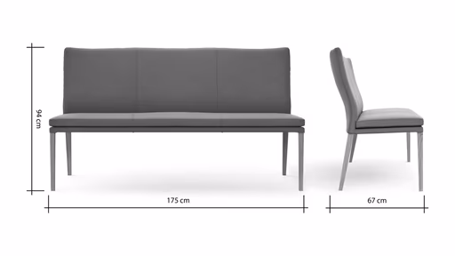 Polsterbank Tuma - Breite ca. 175 cm, Leder, Grau
