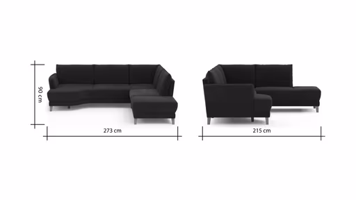 Sofa Stamford - 3,5-Sitzer, Bogen links mit Ecksofa 2-sitzig und Abschlusshocker Rechts, Stoff, Dunkelblau