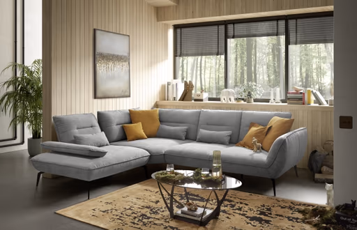 Ecksofa PAYTON - Ecke links, 2,5-Sitzer inkl. Rückenneigung, Armteilverstellung, Stoff, Silbergrau