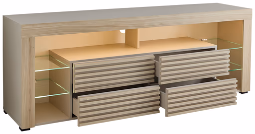 TV-Lowboard - mit Beleuchtung, B ca. 179 cm, Kaschmir, Riva Eiche Nachbildung