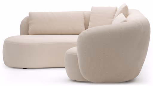 Ecksofa Karasu - Ottomane links mit 3-Sitzer rechts, Stoff, Creme