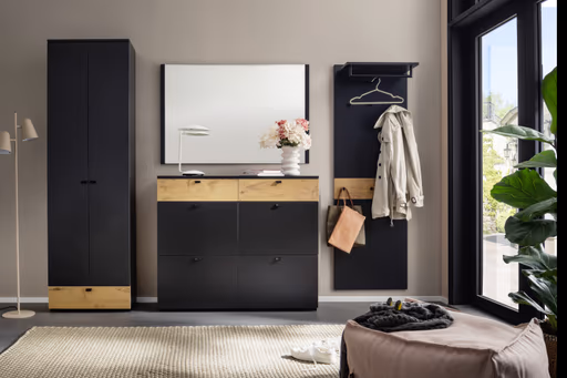 Garderobe EM Bastogne -  Anthrazit, Wildeiche Dekor