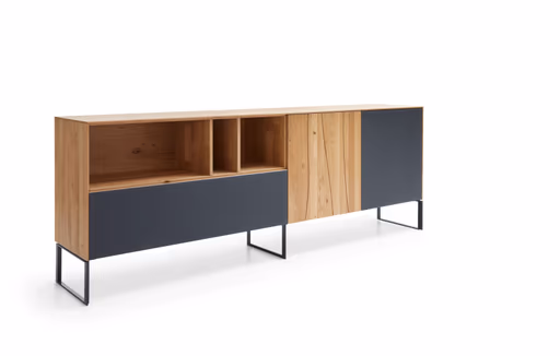 Sideboard Mileto - Asteiche massiv, Natur geölt, Glas, Schwarzgrau