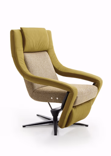 Sessel - Relaxfunktion motorisch, Stoff/Leder, Gelb/Grün