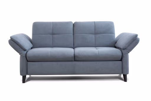 Sofa - 2,5-Sitzer mit Schlaffunktion, Armlehne verstellbar, Stoff, Graublau