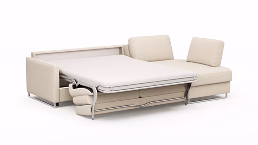 Ecksofa Nuoro - 2-Sitzer mit Longchair rechts inkl. Schlaffunktion und Bettkasten, Stoff, Beige