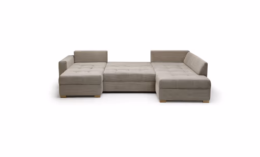 Wohnlandschaft JOSY - Longchair links mit 1,5-Sitzer und Ecke rechts inkl. Schlaffunktion mit Bettkasten, Stoff, Taupe