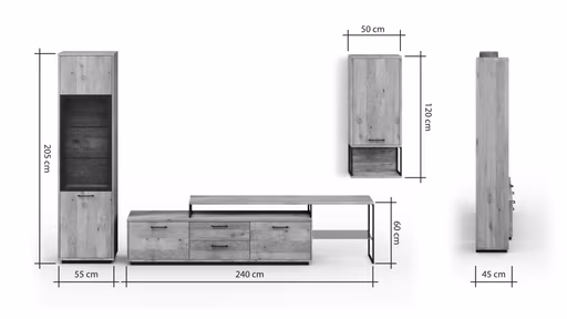 Wohnwand Savannah - Wildeiche massiv, natur geölt