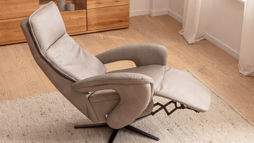 Sessel Tulsa Relax - Größe L, inkl. Maxirücken und Kopf-/Fußteil/Rückenlehne verstellbar, Leder, Graubeige