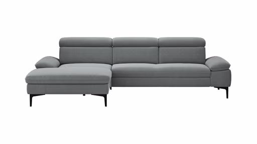 Ecksofa Felipa - Longchair links mit 2,5-Sitzer inkl. Kopfteil verstellbar, Stoff, Grau