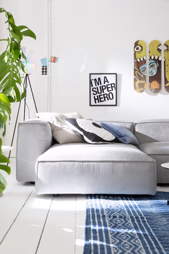 Ecksofa Aki - Longchair links, 1,5-Sitzer, Stoff, Hellgrau