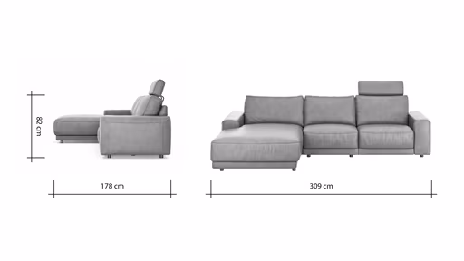 Ecksofa Balok - Longchair groß links mit 2,5-Sitzer, inkl. Relaxfunktion (motorisch) und Kopfstütze, Leder, Dunkelbraun