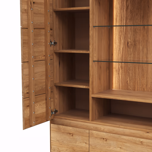 Vitrine Hillsboro - inkl. Beleuchtung, Wildeiche natur, geölt