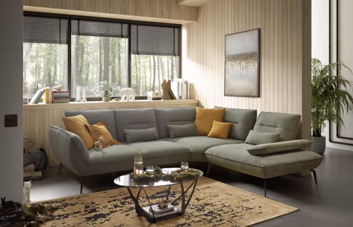 Ecksofa PAYTON - 2,5-Sitzer, Ecke rechts inkl. Rückenneigung, Armteilverstellung, Stoff, Dunkelgrün