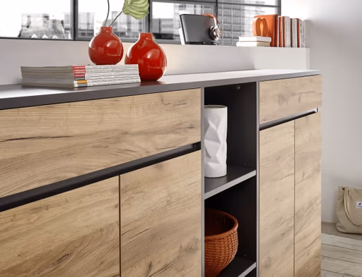 Aktenschrank GRIFFIN - B/H/T ca. 80x120x40 cm, Graphit, Eiche Dekor