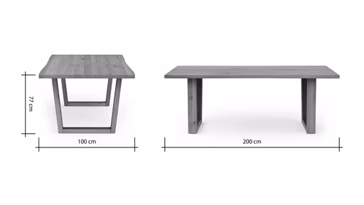 Esstisch Belfast - LB ca. 200x100 cm, Eiche massiv, mit Metalleinlage im Gestell