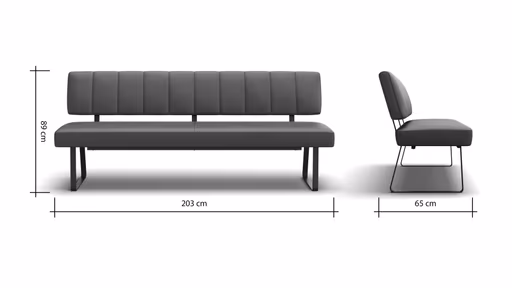 Polsterbank Carmelo - Breite ca. 203 cm, Leder, Steingrau