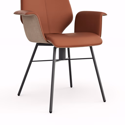 Armlehnstuhl Penthouse -  Leder, Rost, Stoff, Beige-Rost, Drehbar