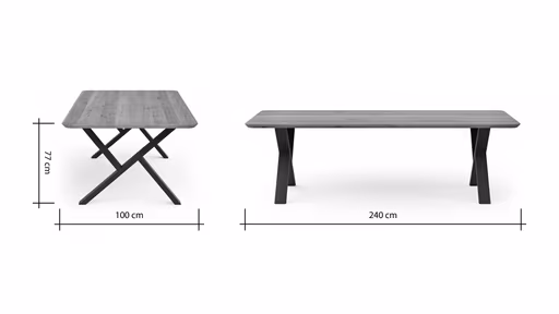Esstisch Belfast - LB ca. 240x100 cm, Eiche massiv, X-Gestell asymmetrisch