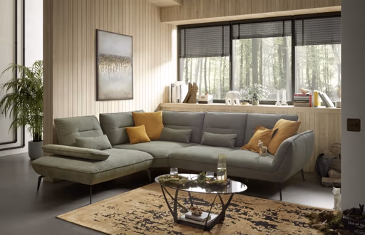 Ecksofa PAYTON - Ecke links, 2,5-Sitzer inkl. Rückenneigung, Armteilverstellung, Stoff, Dunkelgrün