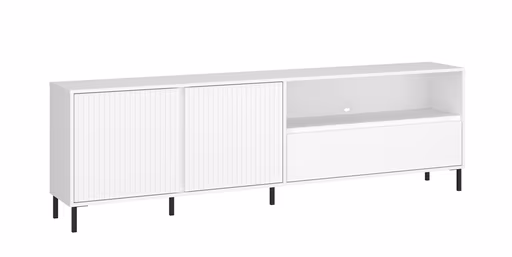 TV-Lowboard - B ca. 208 cm, Weiß, Weiß Hochglanz