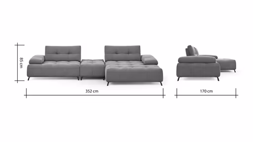 Ecksofa Comodo - 1-Sitzer, Longchair Rechts, Stoff, Hellgrau