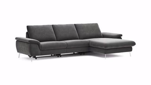 Ecksofa Gotera - 1,5-Sitzer med + 1,5-Sitzer med mit Longchair groß rechts inkl. Schlaffunktion (teilmotorisch), Armlehne klappbar, Rückenlehne verstellbar  und einmal Relaxfunktion (teilmotorisch), Stoff, Anthrazit