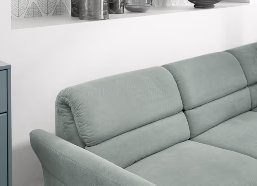 Ecksofa - 3-Sitzer mit Ecke rechts, Rückenlehne verstellbar, Stoff, Salbei