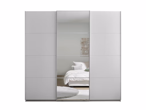 Schwebetürenschrank- B ca. 215 cm, Weiß, Spiegel