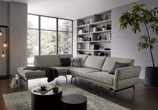 Ecksofa Estrela - Ecke links mit 2,5-Sitzer inkl. Rücken-/Armlehne verstellbar, Stoff, Schlammgrün