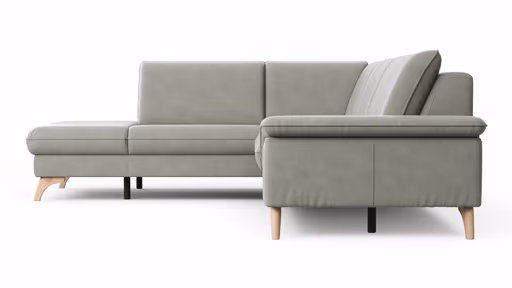 Ecksofa Tulsa KS - 1,5-Sitzer mit Anstellhocker links, Spitzecke und 2,5-Sitzer rechts, Leder, Graubeige
