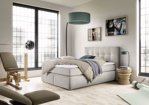 Boxspringbett JANAH- Liegefläche ca. 140x200 cm, Stoff, Creme