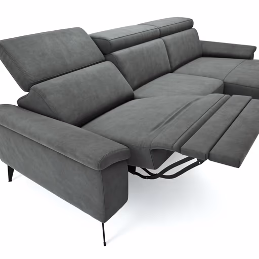 Ecksofa Anna - 2,5-Sitzer mit Longchair rechts inkl. Relaxfunktion (motorisch), Kopfteil verstellbar, Stoff, Stahl
