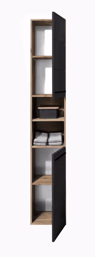 Hochschrank- B ca. 34 cm, Vintage Holz, Schwarz, Matt, Tiefzieh