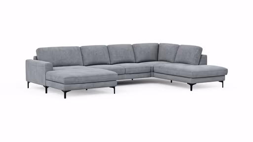 Wohnlandschaft Oviedo - Longchair links mit 2-Sitzer und Ecke rechts, Stoff, Grau