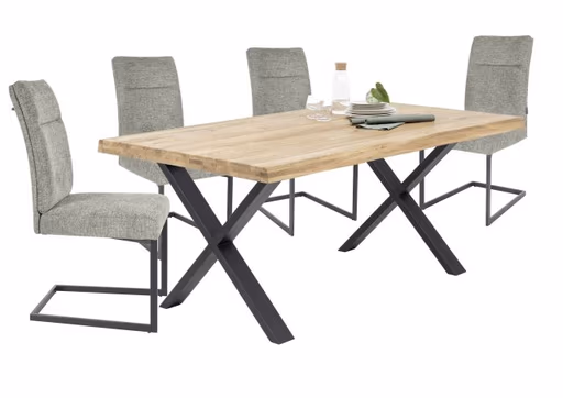 Esstisch- LB ca. 180x100 cm, Eiche, Massiv, Geölt, Metall, Schwarz