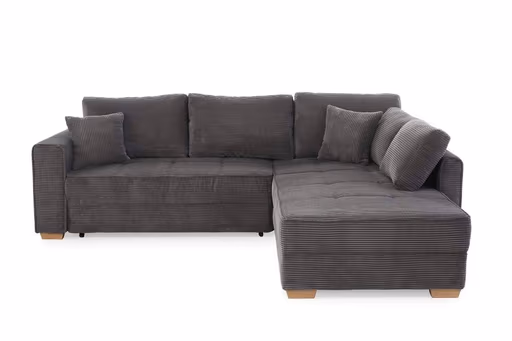 Ecksofa JAMELL - 2,5-Sitzer, Ecke rechts inkl. Schlaffunktion mit Bettkasten, Stoff, Grau